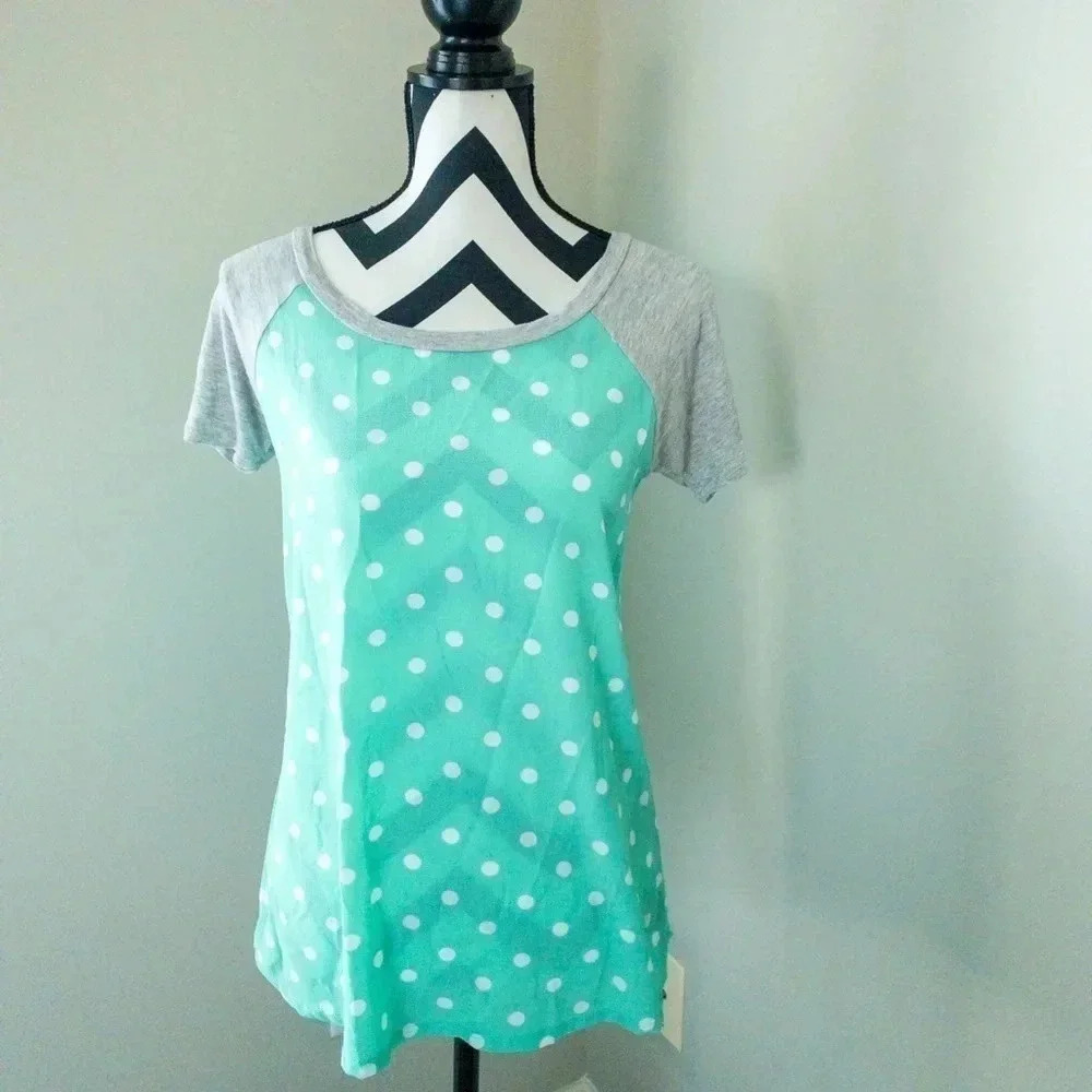Brenda's‎ Teal Polka Dot Shirt Small
